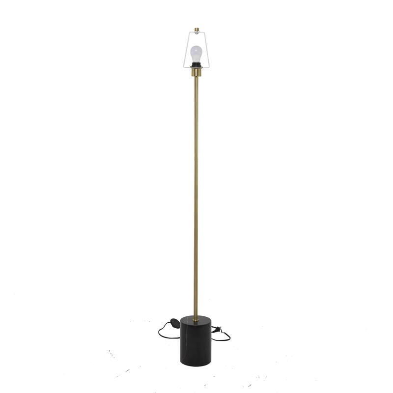 Metal Umbrella Style Floor Lamp with Black Marble Base - Black - Roche River Decor