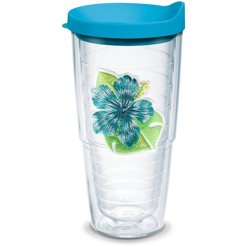 Tervis Tropical Hibiscus Collection Made in USA Double Walled Insulated Travel Tumbler, Island Hibiscus Teal - 24oz