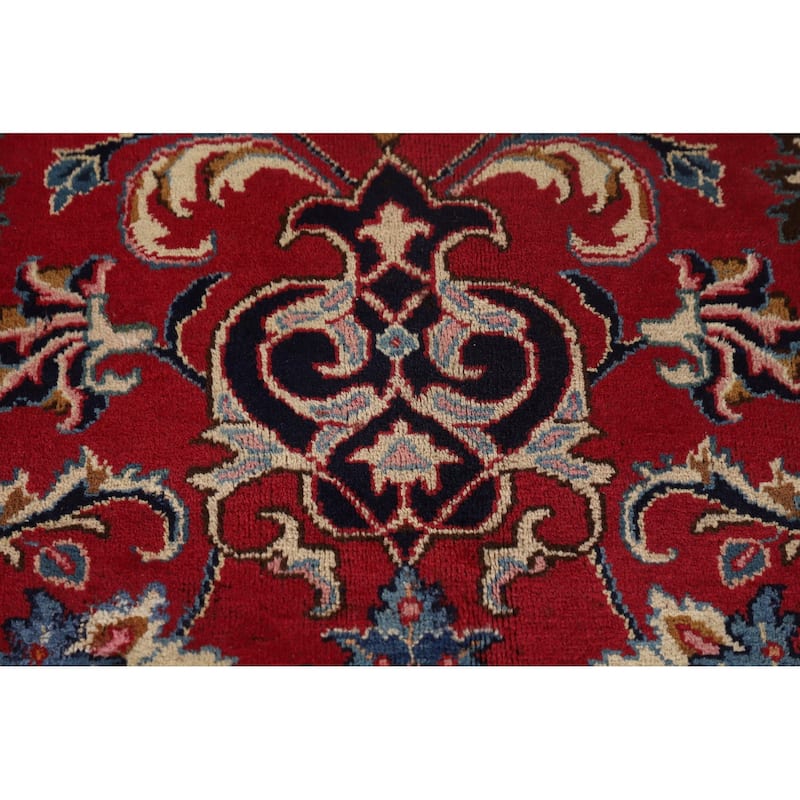 Traditional Red Mashad Persian Vintage Rug Hand-Knotted Wool Carpet - 6'7"x 10'0"