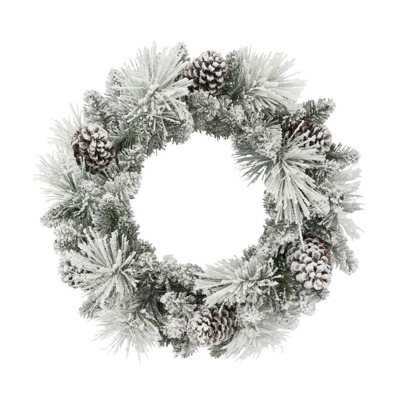 Flocked Spruce with Pinecone Artificial Christmas Wreath - 24” - Unlit