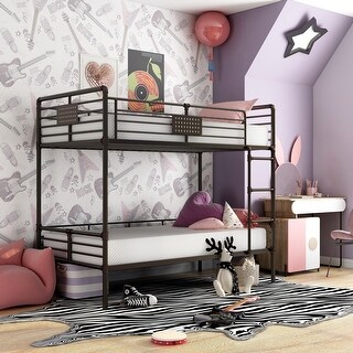 Wini Industrial Black 3-Piece Gel Memory Mattress & Metal Bunk Bed Set by Furniture of America