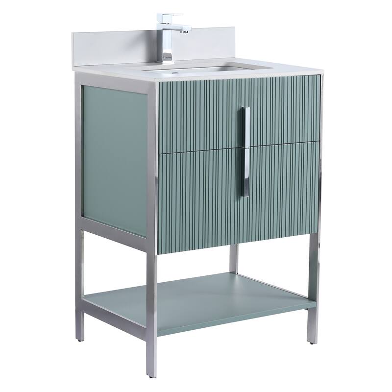 Fine Fixtures Serenity Modern Bathroom Vanity with White Stone Top - Mint Green - Chrome Hardware - 24 inch