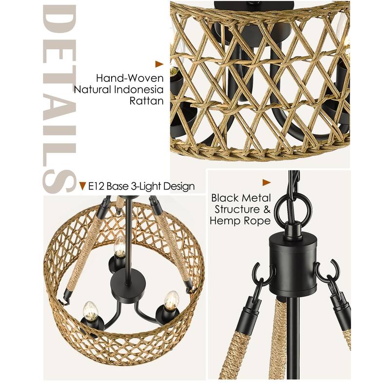 Boho Chandelier, Rattan Pendant Light