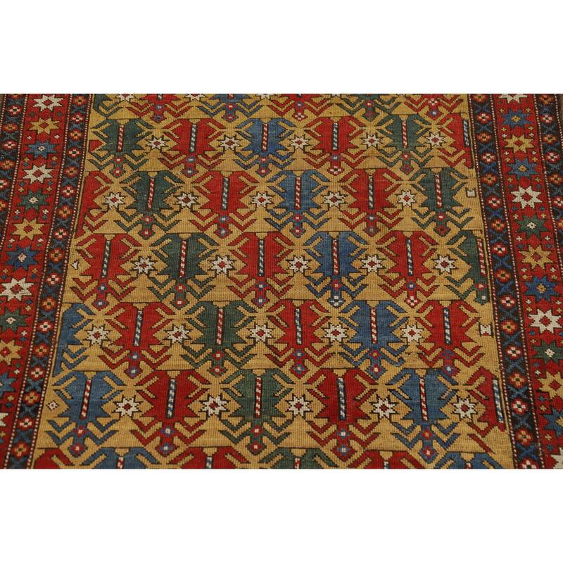 Hand Knotted Oriental 100% Wool Carpet Traditional All-Over Yellow & Gold Kazak Area Rug - 5' 1'' X 3' 11''