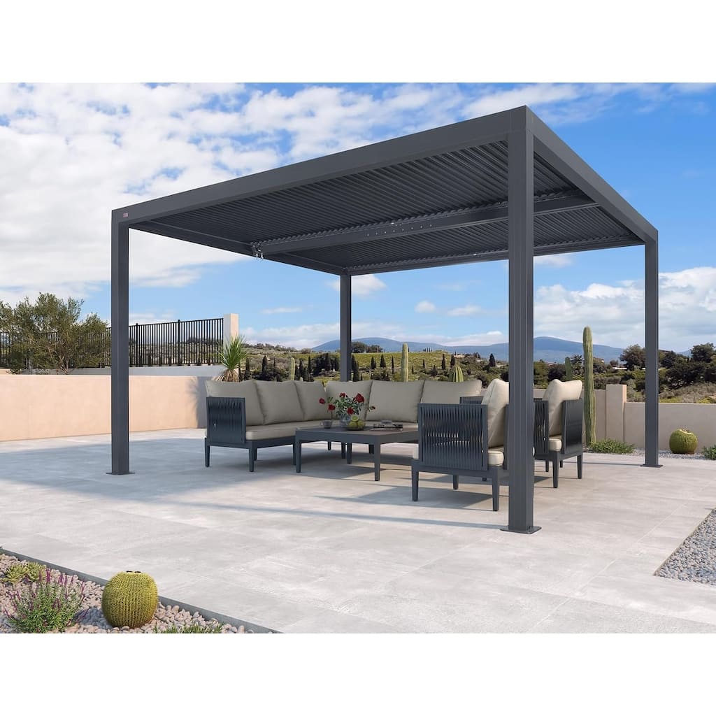 PURPLE LEAF Louvered Pergola Outdoor Aluminum Pergola with Adjustable Roof for Patio Hardtop Gazebo