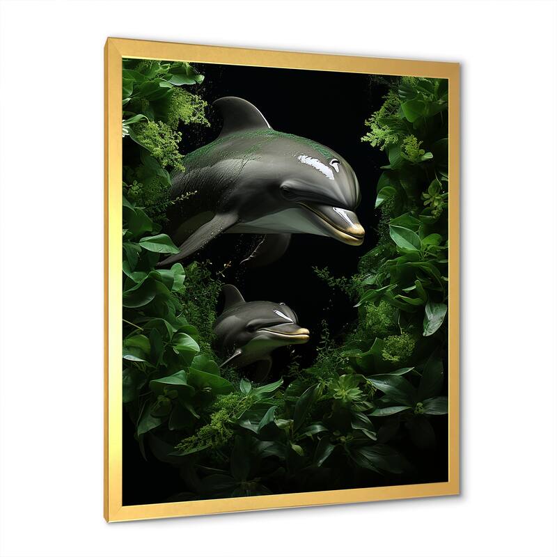 Designart "Dolphin Eco Guardians " Animals Dolphin Framed Wall Decor