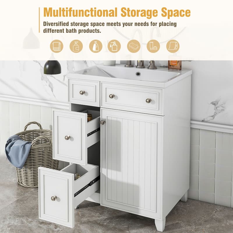 Bathroom Vanity Cabinet with Resin Sink, 2 Drawers & 1 Door