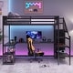 preview thumbnail 1 of 16, Metal Loft Bed with L Shaped Desk,USB,Wardrobe and LED Light Queen - Black
