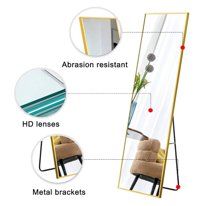 Roomfitters Wall Mounted Full Body Mirror with Transparent Aluminum Frame, 59"x15.7" Modern Decorative Mirror, Transparent