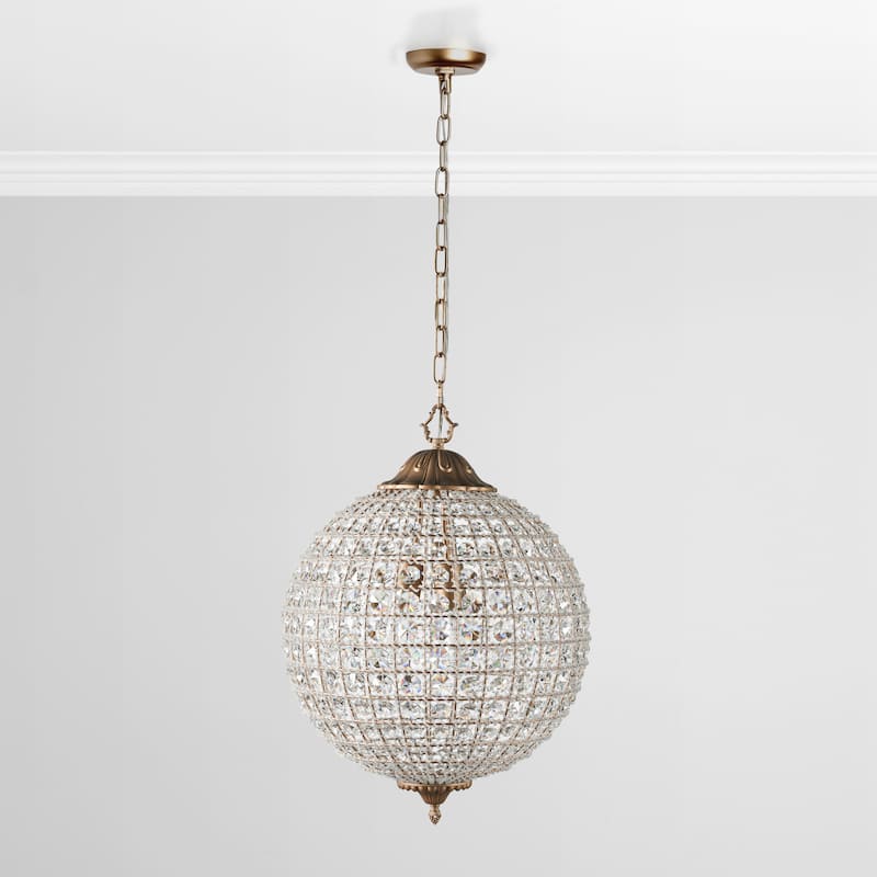 Kimberly Crystal 18-Inch Medium Globe Chandelier by Kosas Home - Brass/Clear
