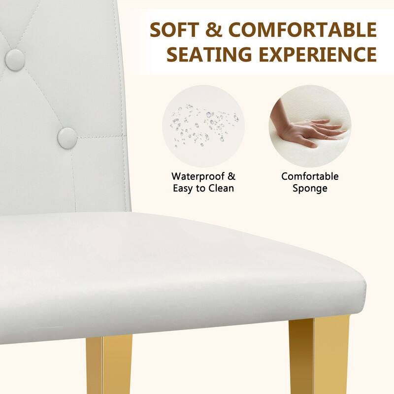 4-Pack Modern PU Dining Chairs with Ergonomic Buckle Backrest & Gold Metal Legs