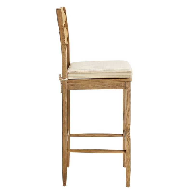 Jax Oak Wood Bar Stool With Wavy Razor Back and Cushion
