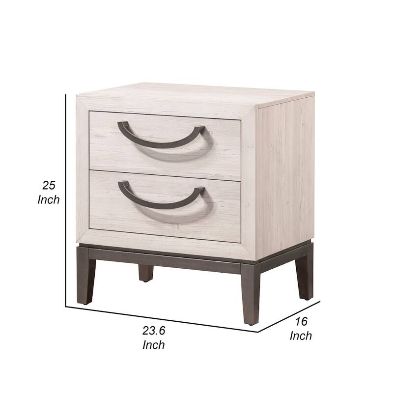 Beige/Brown 2 Drawer 16 in. W Nightstand with Sturdy Hardware and Ample Storage