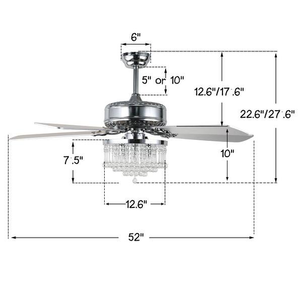 dimension image slide 1 of 3, Bella Depot 52" Modern Reversible Crystal Ceiling Fan with Remote Control and Light Kit