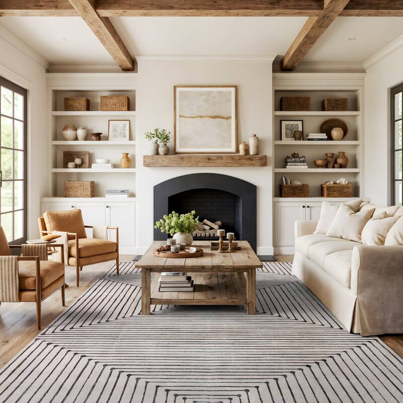 World Rug Gallery Bohemian Stripes Washable Non-Slip Area Rug - 8'x10' - Beige