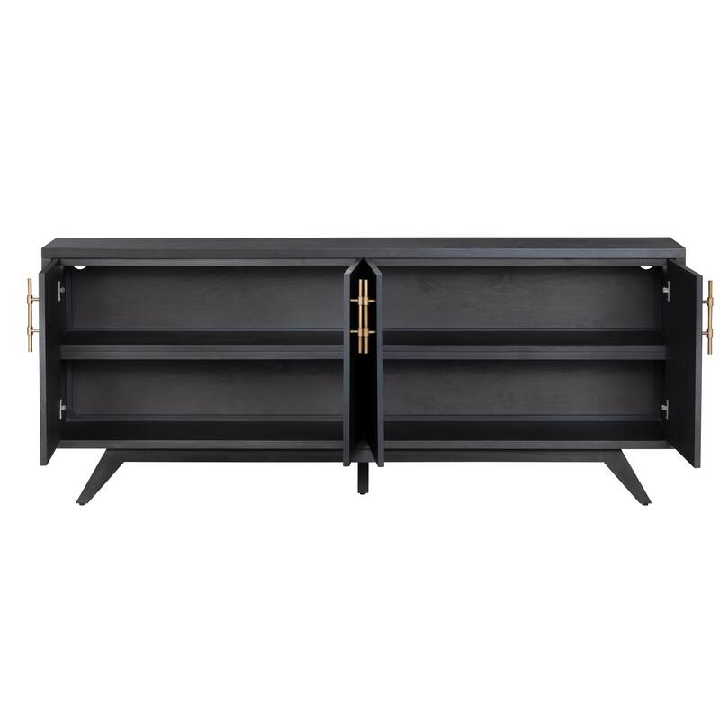 80 in. Black Solid Wood 4 Door Media Credenza_Sideboard