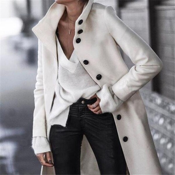 white wool dress coat