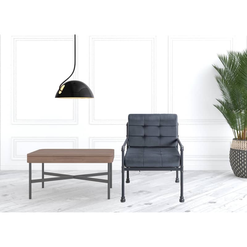 27" Velvet Arm Chair with Steel Blue Legs for Living Room or Office - 27” x 29” x 35”
