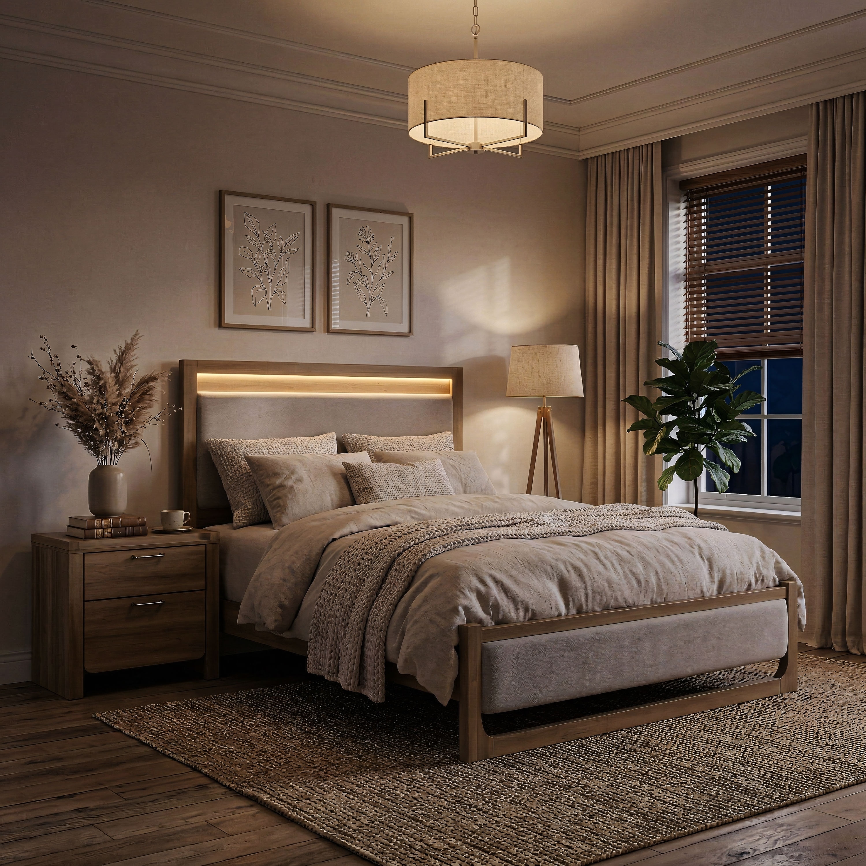 Furniture of America Aluvo Modern 2-Piece Natural Solid Wood Bedroom Set with Nightstand