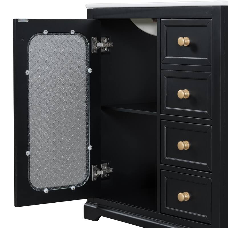 30-inch Bathroom Vanity with a Soft Close Glass Door, Adjustable Shelves, and Three Drawers