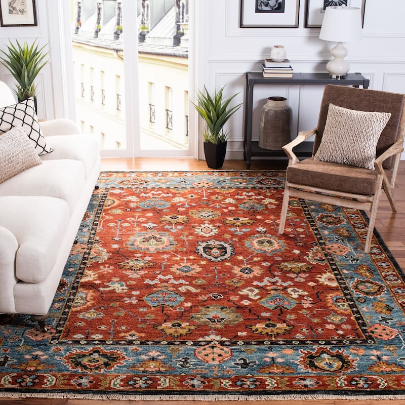 SAFAVIEH Hand-Knotted Samarkand Rosemonde Wool Rug - 9' x 12' - Red/Blue