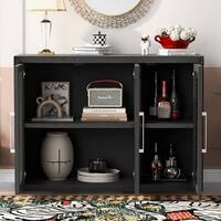 View of Wood Storage Cabinet with Three Tempered Glass Doors and Adjustable ...