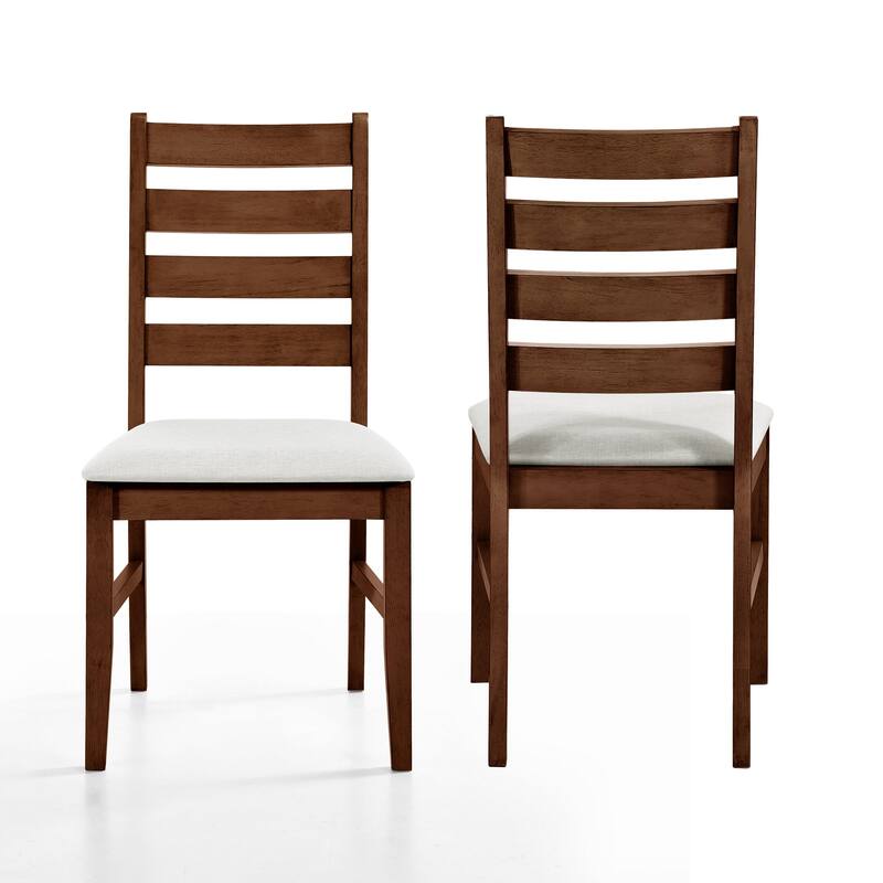 Accai Dining Chair Set of 2, Beige Polyester, Walnut Brown Rubberwood