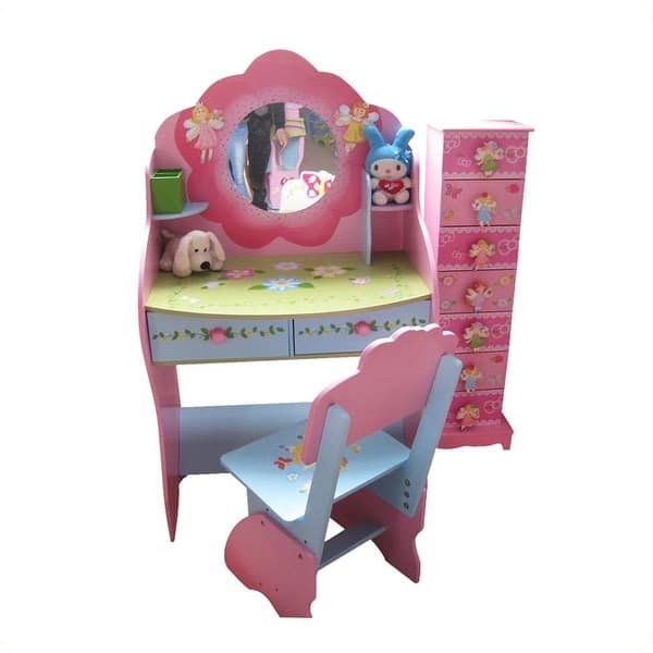 fairy dressing table Olivia The Fairy Girls Dressing Table With Chair Pink Mdf main image 1