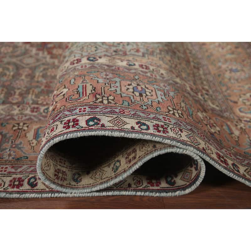 Grey Distressed Tabriz Persian Vintage Area Rug Handmade Wool Carpet - 6'6" x 9'7"