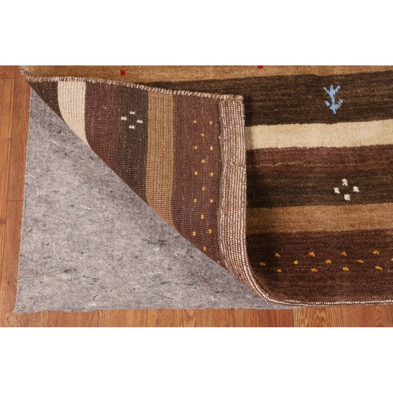 Striped Gabbeh Oriental Area Rug Hand-Knotted Brown Wool Carpet - 6'9" x 9'11"