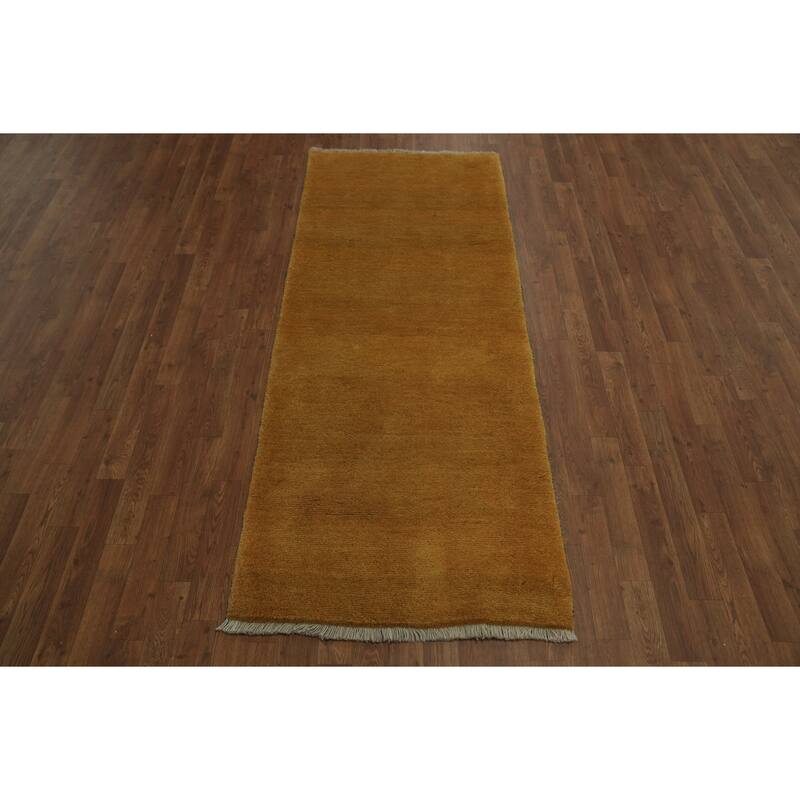 Hand Knotted Oriental 100% Wool Carpet Modern Contemporary Yellow & Gold Gabbeh Runner Rug - 7' 0'' X 2' 9''
