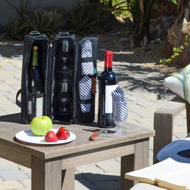 Picnic at Ascot - Insulated Wine Tote with 2 Wine Glasses, Napkins and Corkscrew - Black