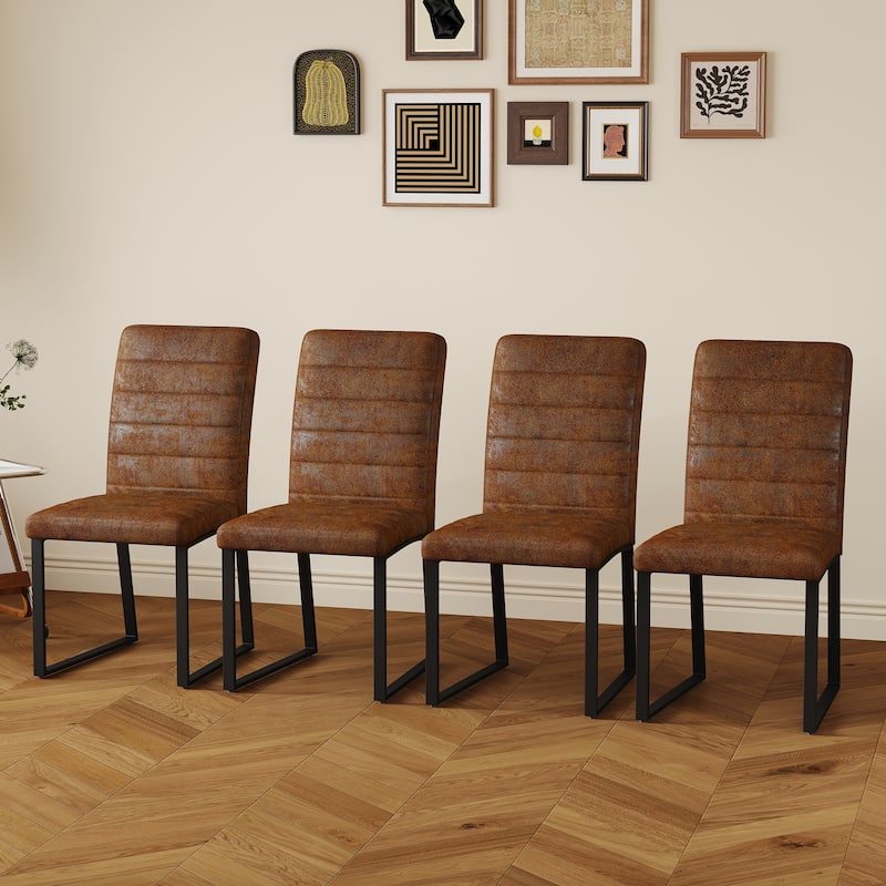 4-Pack - Heavy-Duty Chairs Set: 2.1" Thick Cushion, Iron Frame, Perfect For Home Or Office, Classic Colors - Brown+Black