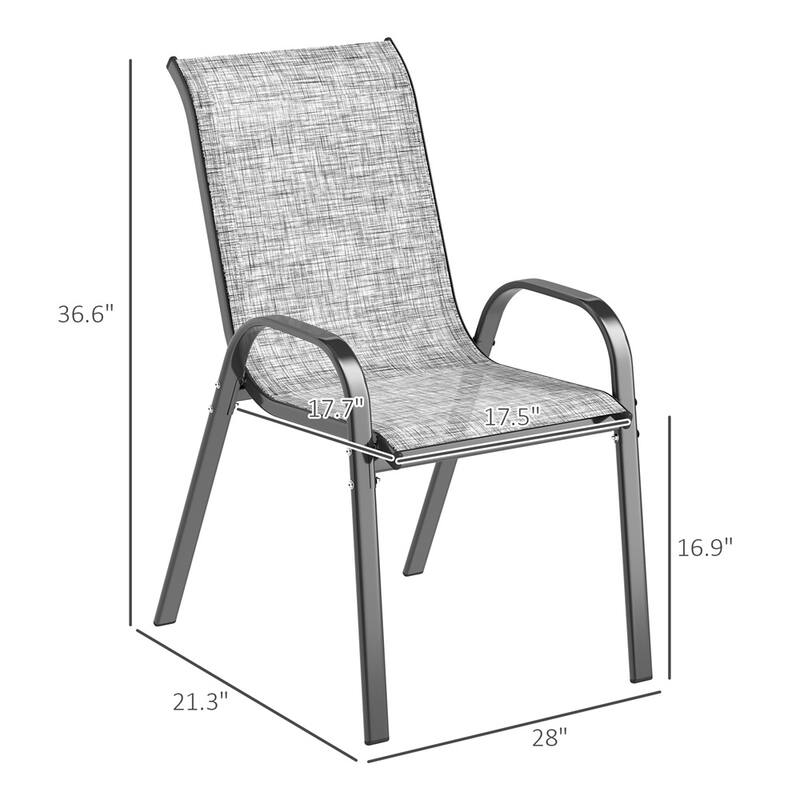 Black Steel Outdoor Dining Chairs Set of 4 with Mesh and Stackable Design - 21.3" W x 28" D x 36.6" H