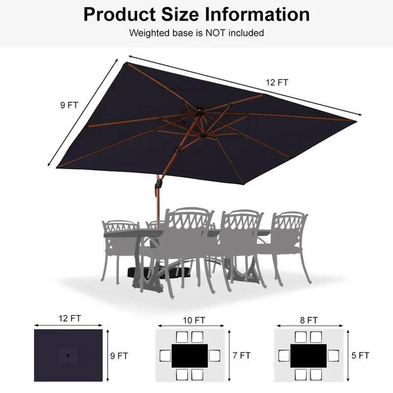 PURPLE LEAF 9/10/11ft Square 09x12ft Rectangle Wood Pattern Patio Outdoor Cantilever Umbrella with Base