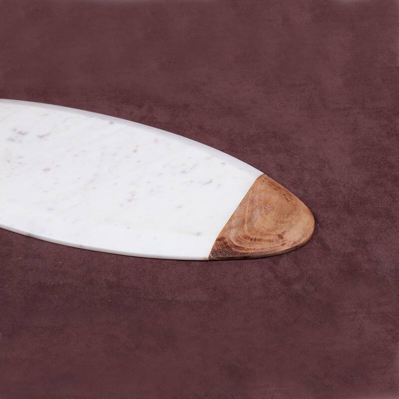 Creative Home Off-White Marble and Mango Wood Oval Cheese Board Serving Platter