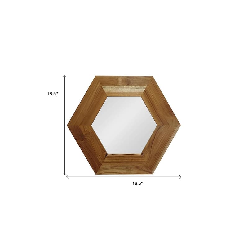 HomeRoots 19" Natural Hexagon Solid Wood Framed Accent Mirror - 18.5' X '18.5' X '0.7