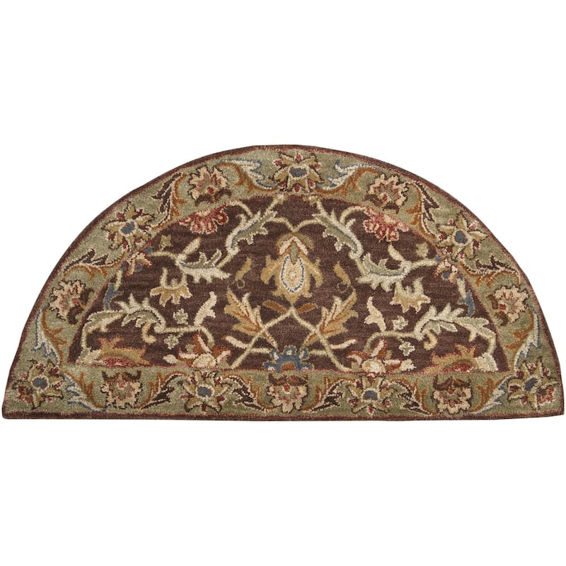 Livabliss Caesar Hand Tufted Traditional Border Wool Area Rug - 2' x 4' Half-Circle - Brown/Camel