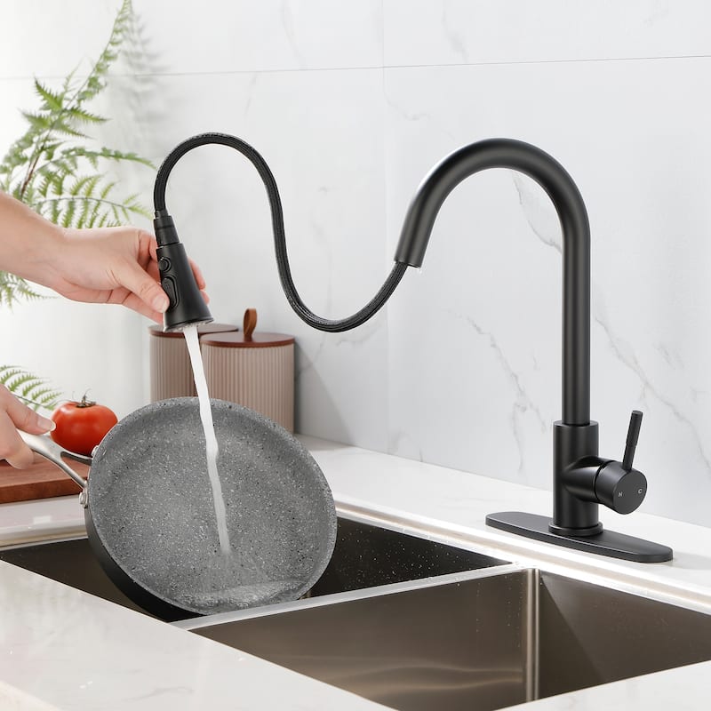 Single Handle Pull-down Sprayer Kitchen Faucet With Deck plate