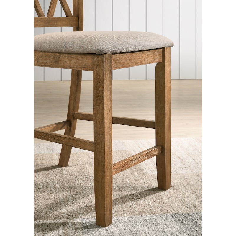 Wood 5-Piece Counter Height Dining Set Round Dining Table Set with Double-X Cut-Out Chair Backs Cross-Buck Pedestal Table Base