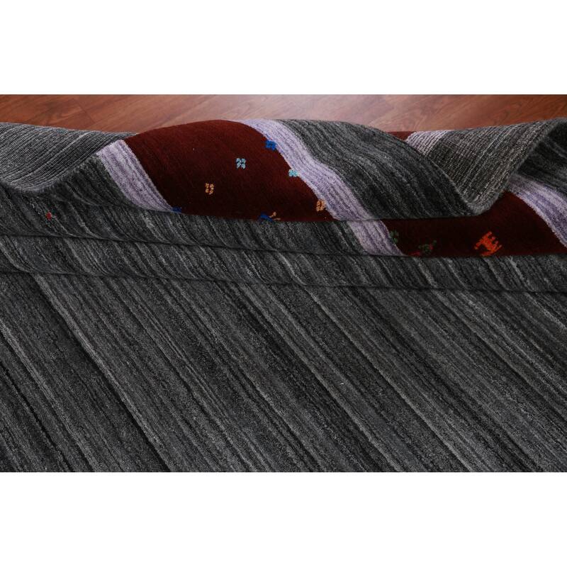 Hand Knotted Oriental 100% Wool Carpet Tribal Tribal Greys & Charcoal Gabbeh Area Rug - 10' 1'' X 8' 3''