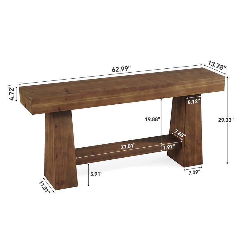 63 Inch Farmhouse Solid Wood Console Table for Entryway