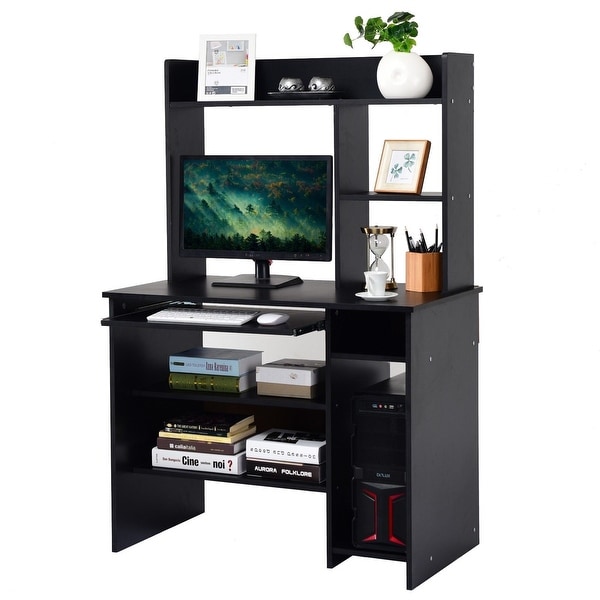 Gymax Computer Desk PC Laptop Study Table Bookcase ...