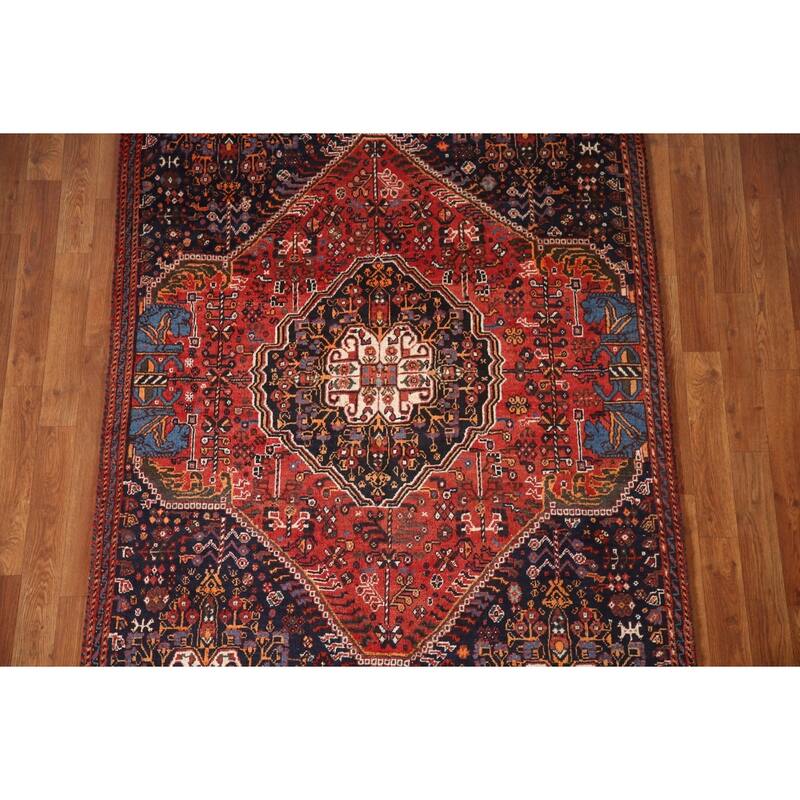 Vegetable Dye Shiraz Persian Antique Area Rug Handmade Wool Carpet - 4'3"x 5'10"