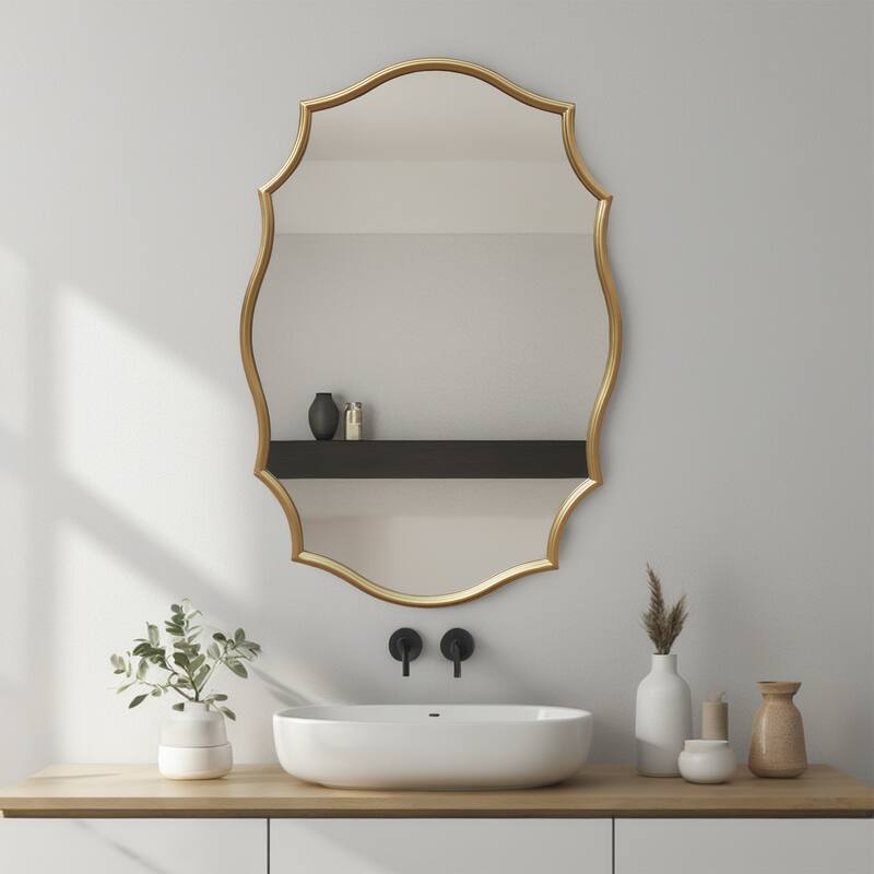Scalloped Oval Metal Framed Wall Mirror，23.8 x 34 Inch