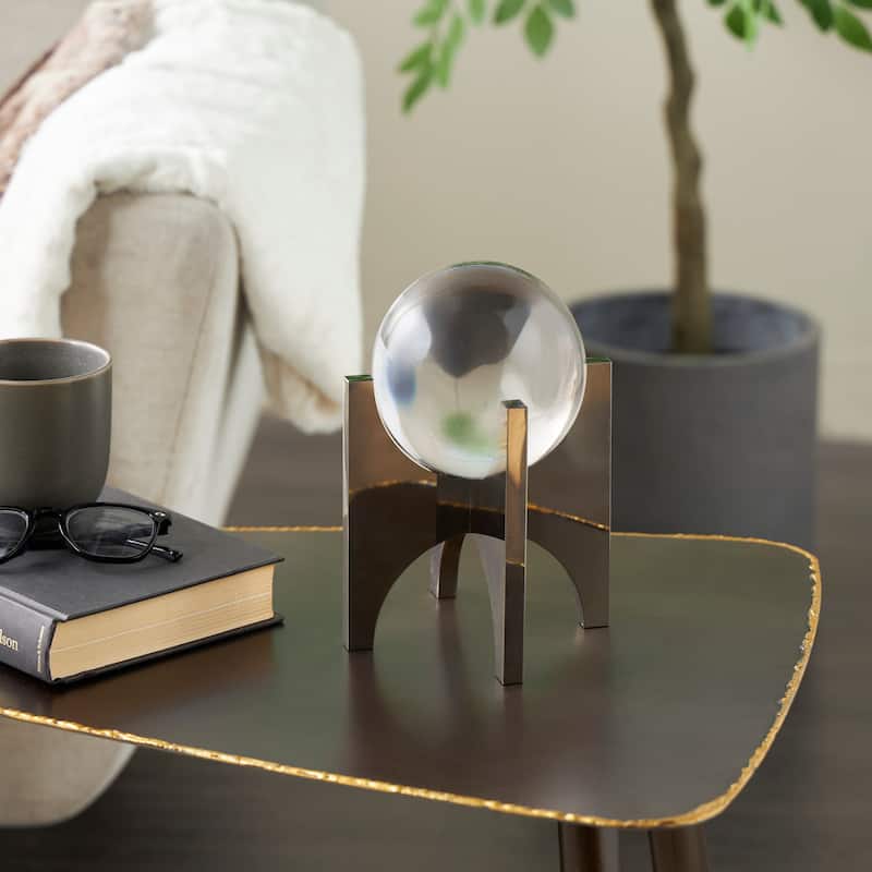 Silver Glass Orb Sculpture with X Shaped Holder (Set of 2) - Silver - 5" x 5" x 8"