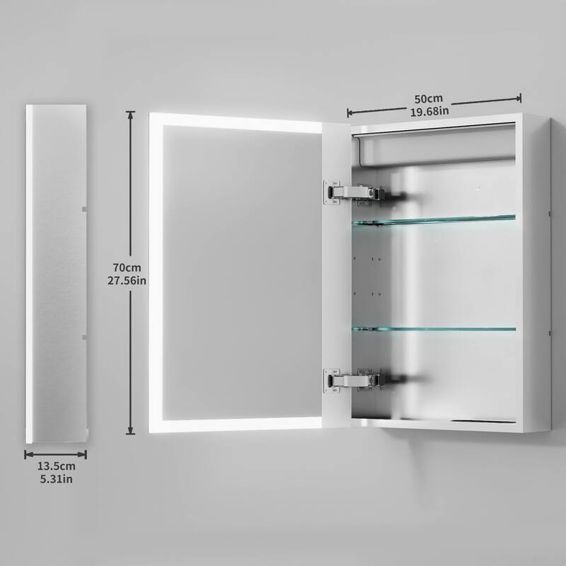 Full-frame LED-lit Medicine Cabinet with Mirrors, Defogger, Clock, Temperature