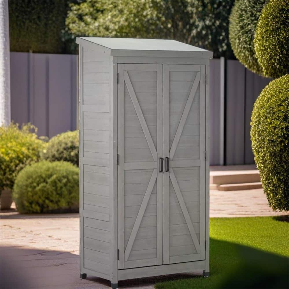 Outdoor Wood Storage Cabinet with Metal Top and Adjustable Footpad - N/A