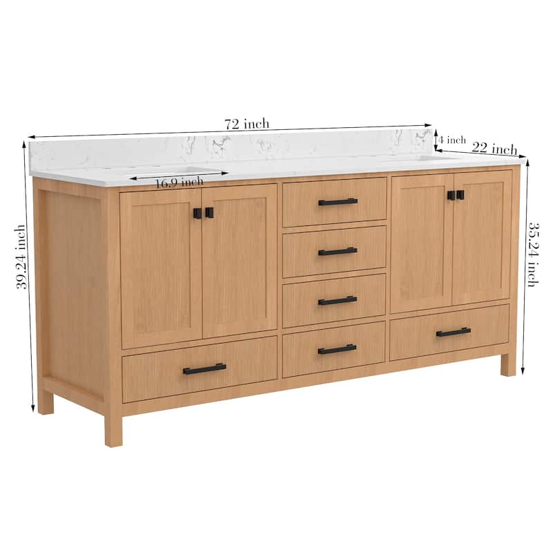 StarrySky 72 inch Undermount Double Sink Bathroom Vanity with Engineered Carrara Marble Top