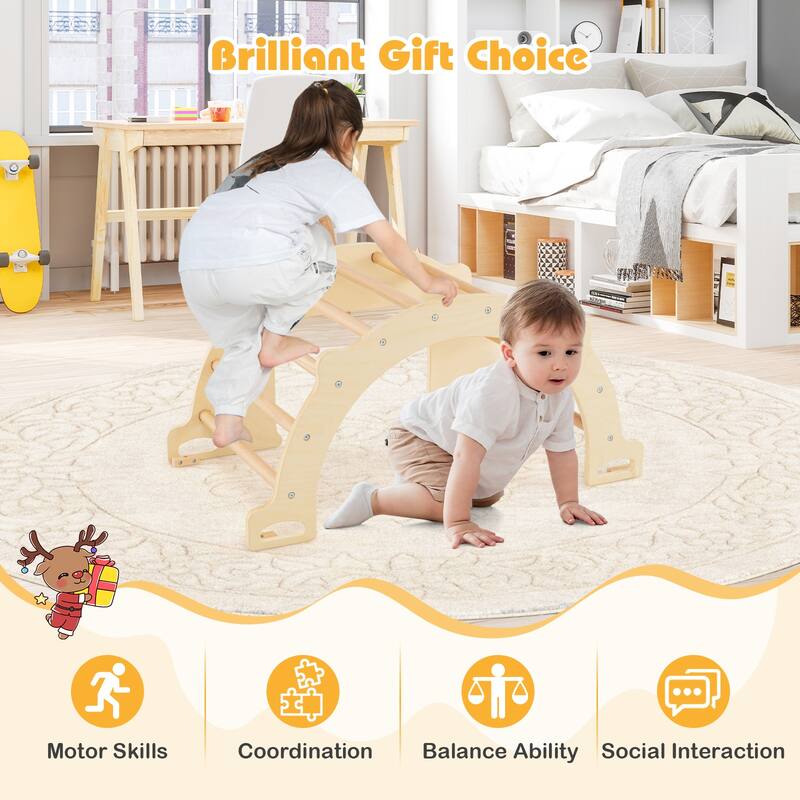 Gymax Kids Climbing Arch Sensory Table Montessori Wooden Climber Toy